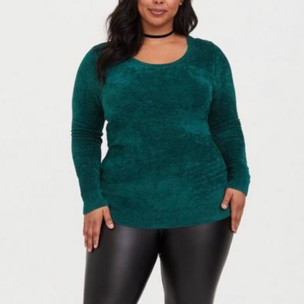 Torrid Green Chenille Strappy‎ Criss Cross Cage Back Tunic Sweater 1X
